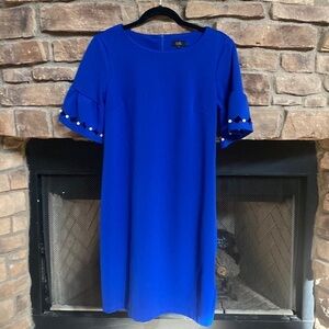 I. Le New York Royal blue dress with “pearl” embellishments. Size 8